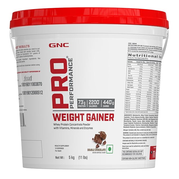 GNC Pro Performance Weight Gainer | 5kg | 73g Protein &amp;amp;amp;amp; 2200 Calories for Muscle Growth | 400g Carbs for Post-Workout Recovery | Reduces Muscle Breakdown &amp;amp;amp;amp; Boosts Endurance | Double Chocolate