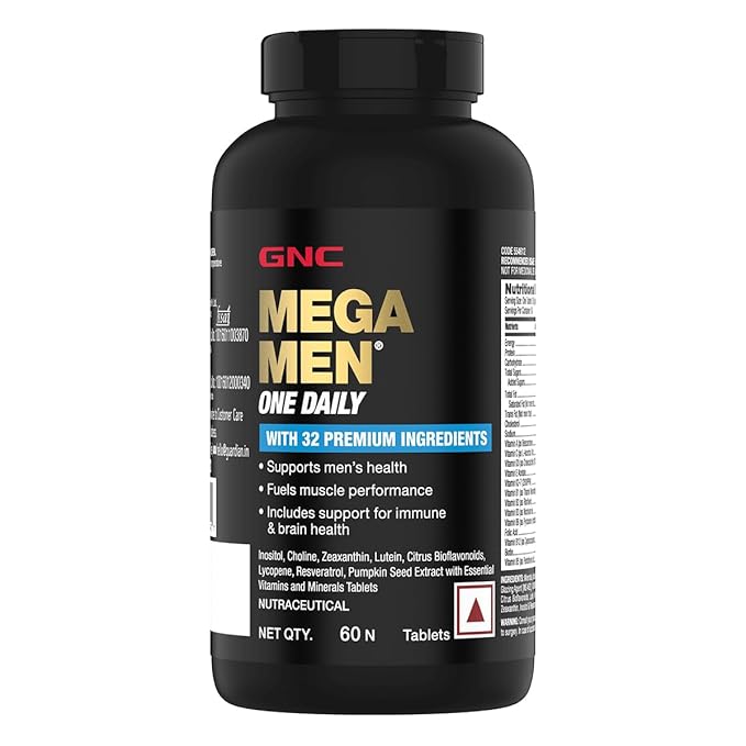 GNC Mega Men One Daily Multivitamin|32 Premium Ingredients|Promotes Men's Well-Being|Supports Muscle Function|Boosts Immunity|Improves Memory &amp;amp; Focus, 1 count, 60 capsules