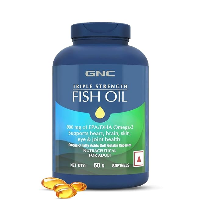 GNC Triple Strength Fish Oil 1500mg Omega-3 with 900mg EPA &amp;amp; DHA | 60 Softgels | For Heart, Healthy Cholesterol, Joint Comfort, Focus &amp;amp; Vision | Enteric-Coated for No Fishy Aftertaste 
