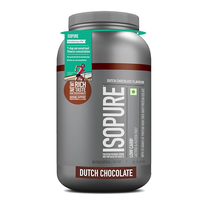 Isopure Whey Protein Isolate Powder with Vitamins for Immune Support and Biotin- 4.40 lbs, 2 kg (Dutch Choc), Lactose-Free, Gluten-Free, Veg protein for Men and Women