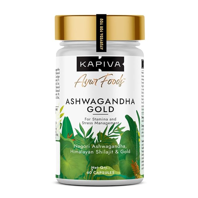 Kapiva Ashwagandha Gold 60 Caps |183rd day Nagori Ashwagandha | 5% Withanolide | Helps in Stress and Sleep Management | Improves Gym Performance | For Men and Women |100% Ayurvedic