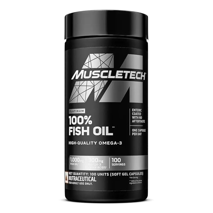 MuscleTech Platinum 100% Fish Oil For Men And Women, 1000Mg Omega 3 With 180 Mg Epa and 120 Mg Dha For Heart, Joints and Brain Health, 100 Softgels, 1 count, 100 servings