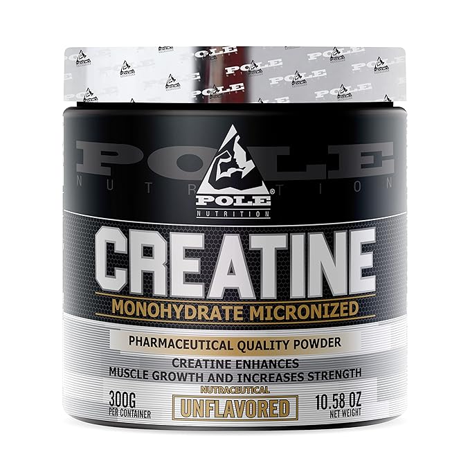 Pole Nutrition Creatine Monohydrate - Micronized Pharmaceutical Quality Powder | Unflavored 300g | Enhance Strength, Power, and Muscle Performance