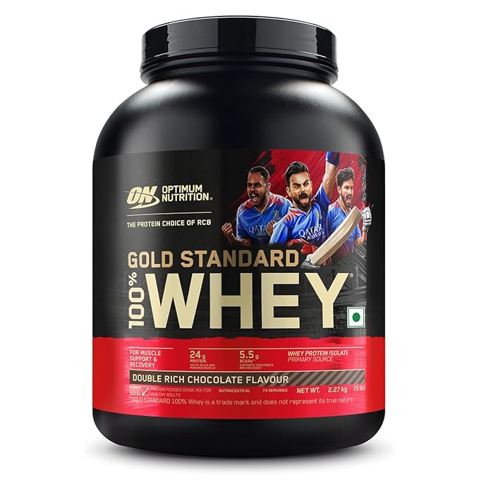 Optimum Nutrition (ON) Gold Standard 100% Whey Protein Powder 5 lbs, 2.27 kgs (Double Rich Chocolate), for Muscle Support &amp;amp;amp; Recovery, Vegetarian - Primary Source Whey Isolate