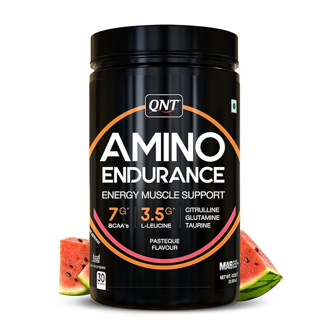 QNT Amino Endurance (BCAA)| 400g | Pasteque| 30 Servings (7g BCAA, 3.5g L-Leucine, Vitamin B6) Supports Muscle Building &amp;amp; Recovery