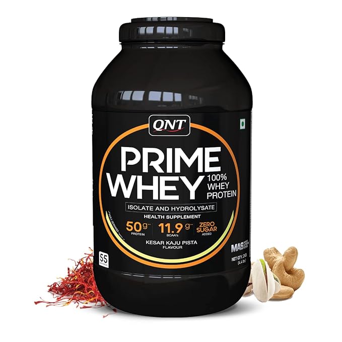 QNT Prime Whey Protein Powder | Kesar Kaju Pista, 2 Kg | Triple Blend of Whey Isolate, Concentrate and Hydrolysate | 25g Protein, 5.9g BCAA per Scoop | Best Whey Protein Powder for Men and   Women