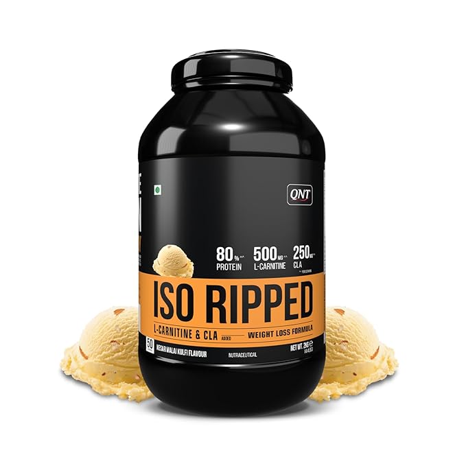 QNT ISO Ripped Whey Protein Isolate Powder | With L-Carnitine and CLA | 32g Pure Whey Isolate per Serving | Supports Lean Muscle Growth and Weight Loss | Kesar Malai Kulfi Flavor, 2 Kg
