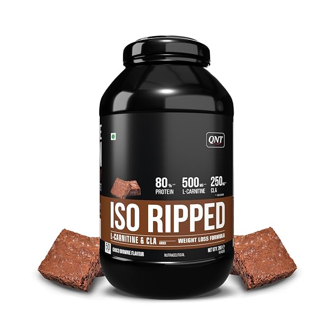 QNT ISO Ripped Whey Protein Isolate Powder | With L-Carnitine and CLA | 32g Pure Whey Isolate per Serving | Supports Lean Muscle Growth and Weight Loss |Choco BrownieFlavor, 2 Kg 