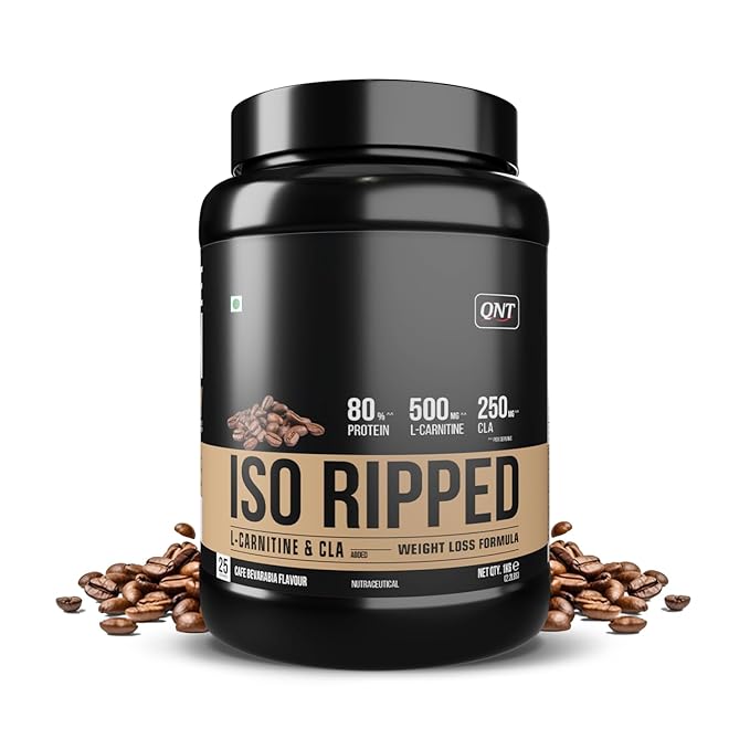 QNT ISO Ripped Whey Protein Isolate Powder | With L-Carnitine and CLA | 32g Pure Whey Isolate per Serving | Supports Lean Muscle Growth and Weight Loss | Cafe Bevarabia Flavor, 1 Kg