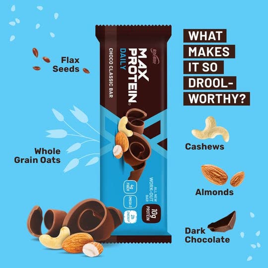 RiteBite Max Protein Daily Fruit and Nut 10g Protein Bars [Pack of 12] Protein Blend, Fiber, Vitamins A,C,E, No Preservatives, 100% Veg, For Energy, Fitness and Immunity - 300g 