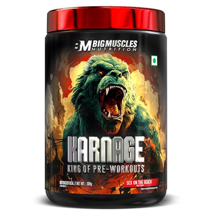 Bigmuscles Nutrition Karnage Pre workout (60 Servings, Sex On the Beach) | Pre-workout Supplement Supports to Improve Focus, Strength, Energy and Pump, Banned Substance Tested, 300g
